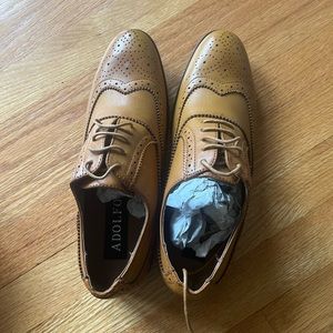 New ADOLFO Yellow Brown Wingtip Oxford Men's Dress Casual Shoes Size 7.5